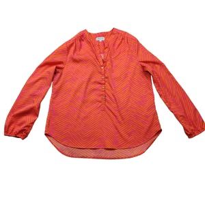 Buckhead Betties Womens Top Shirt Blouse Medium Orange Pink Chevron Long Sleeve